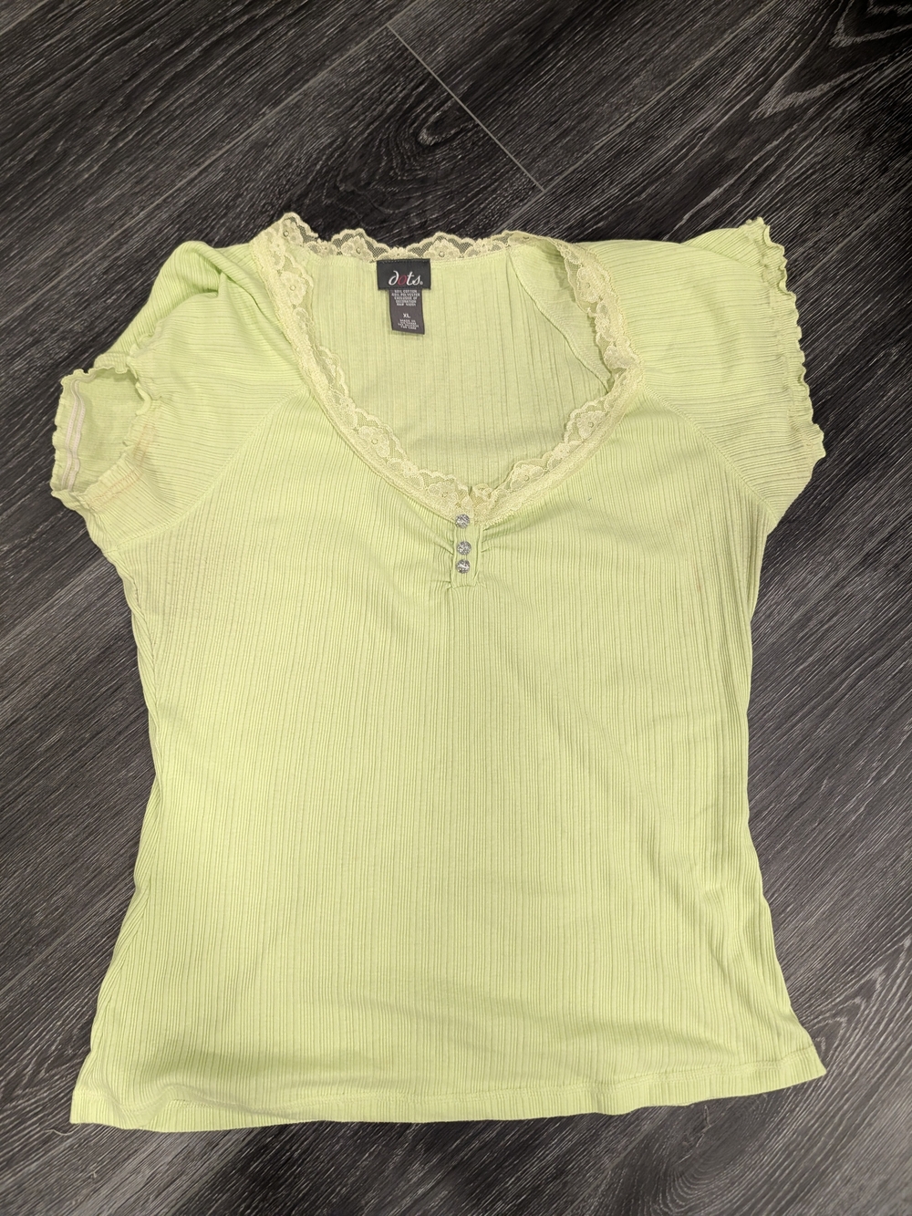 Dots Lace Trim Short Sleeve Top Green